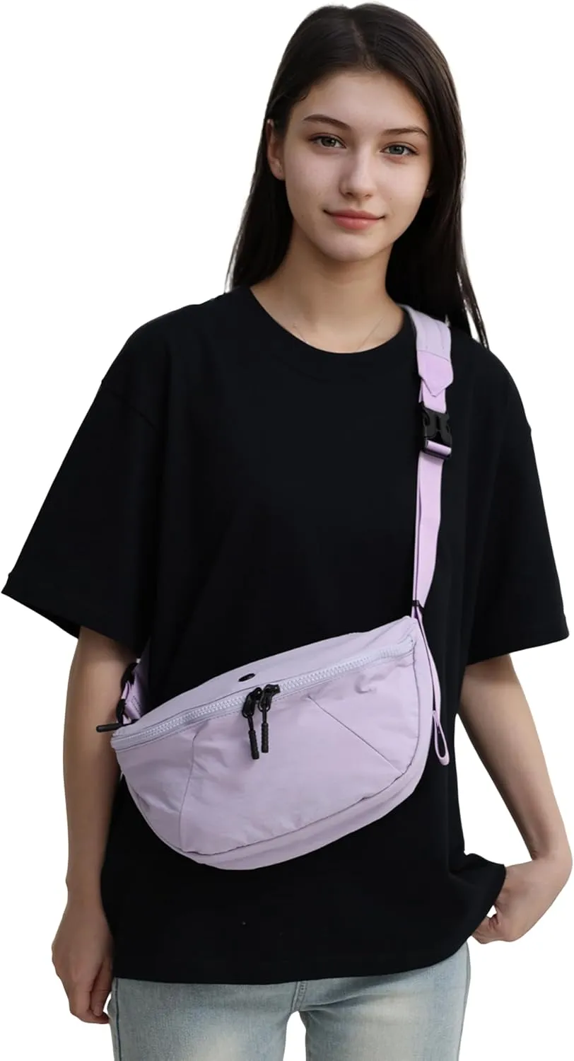 Nylon Crescent Crossbody Purses Bag Fanny Packs Sling Waist Bag Unisex Purse Causal Chest Water Proof with Adjustable Strap Birthday Gifts(Purple)