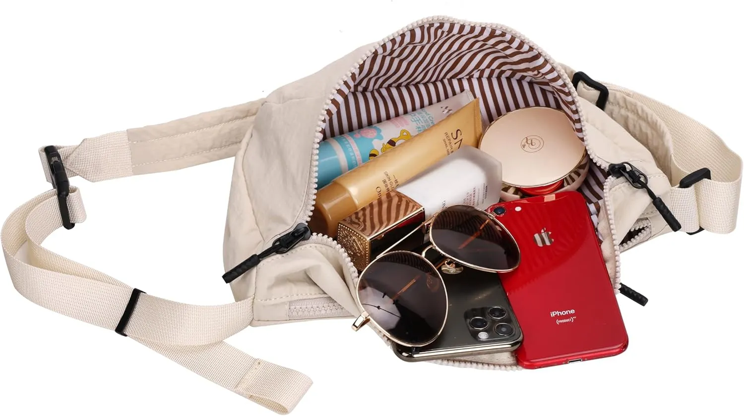 Nylon Crescent Crossbody Purses Bag Fanny Packs Sling Waist Bag Unisex Purse Causal Chest Water Proof with Adjustable Strap Birthday Gifts(White)