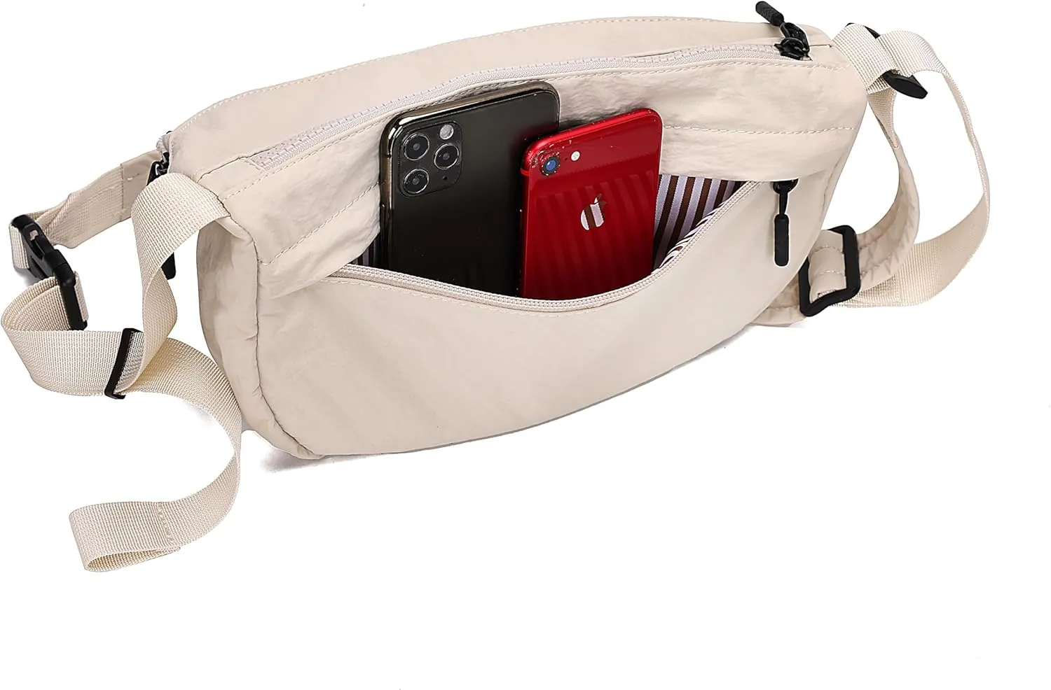 Nylon Crescent Crossbody Purses Bag Fanny Packs Sling Waist Bag Unisex Purse Causal Chest Water Proof with Adjustable Strap Birthday Gifts(White)