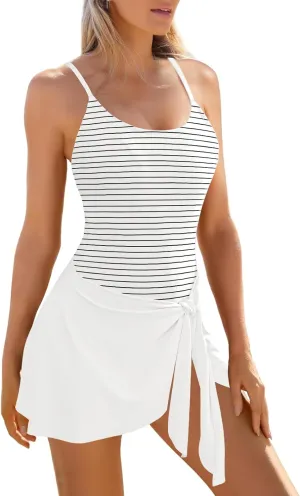 Pink Queen Women's One Piece Swimsuit 2025 Tummy Control Swim Dresses Skirt Adjustable Straps Bathing Suit Beachwear