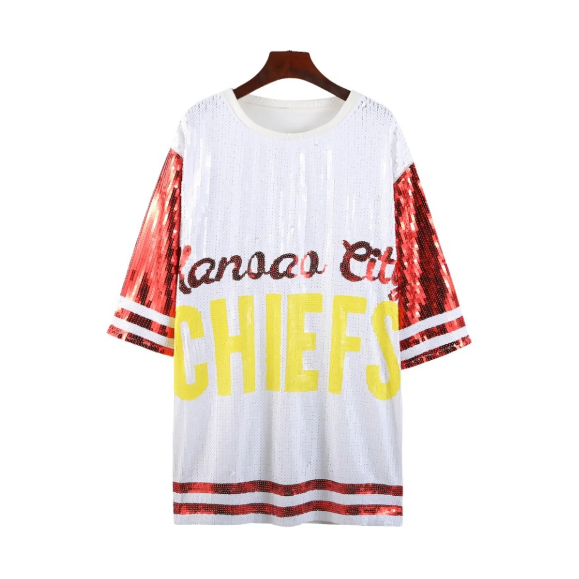 Pre Order:  White Sequined Letter Pattern Jersey