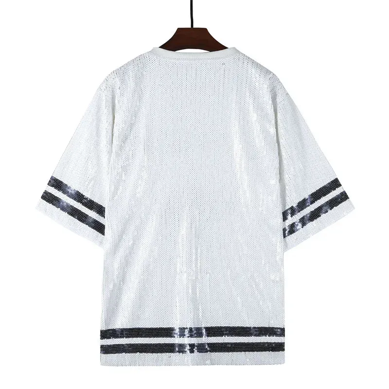 Pre Order:  White Sequined Round Neck Top