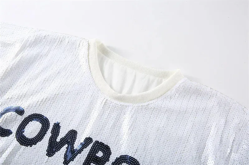 Pre Order:  White Sequined Round Neck Top