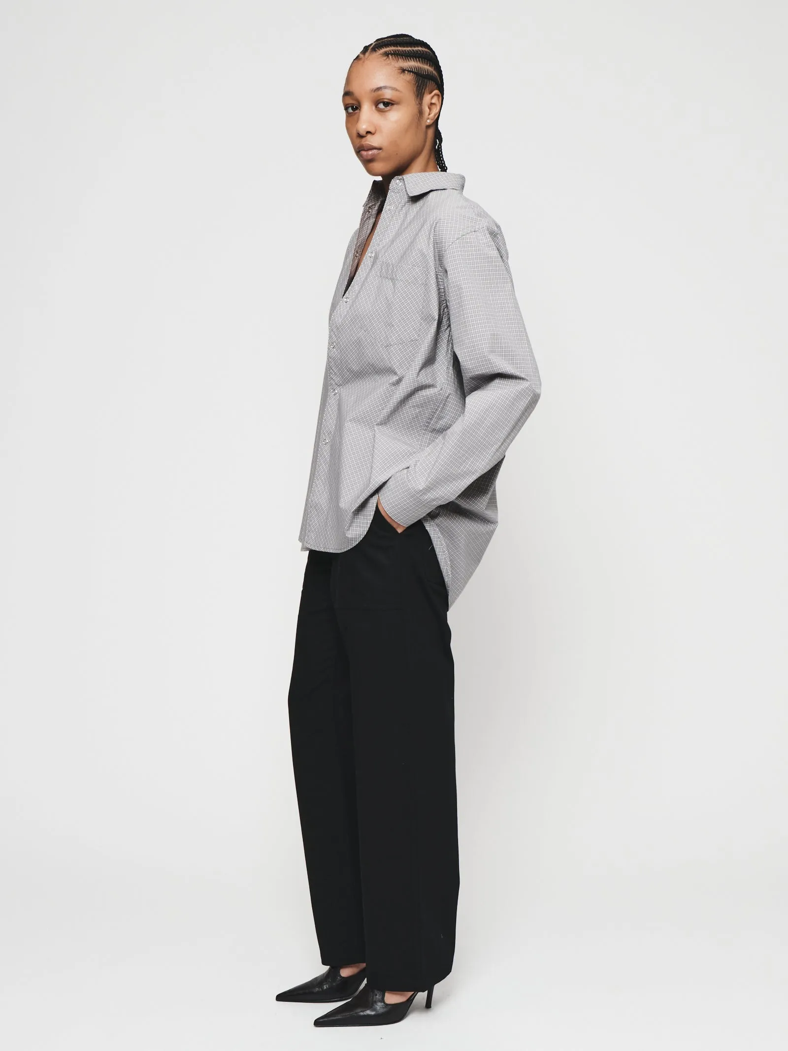 Ring Snap Shirt in Grey Plaid