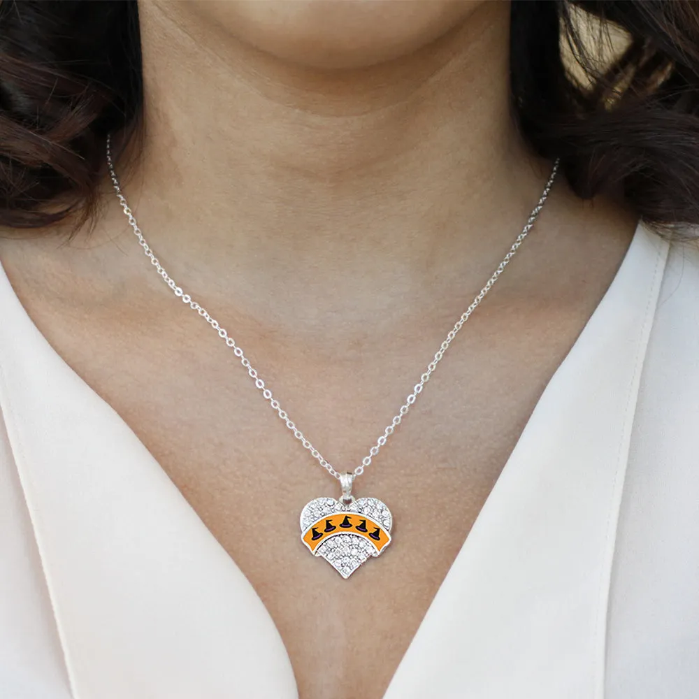 Silver Witch Hats Pave Heart Charm Classic Necklace