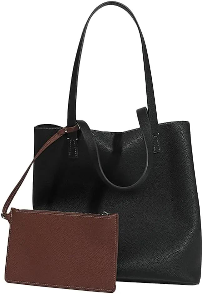 Slouchy Tote Bags for Women Vintage Vegan Leather Handbag Large Shoulder Purses Top Handle Satchel 2pcs