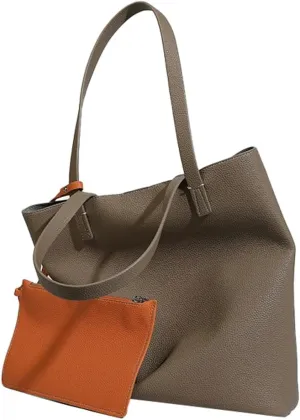 Slouchy Tote Bags for Women Vintage Vegan Leather Handbag Large Shoulder Purses Top Handle Satchel 2pcs