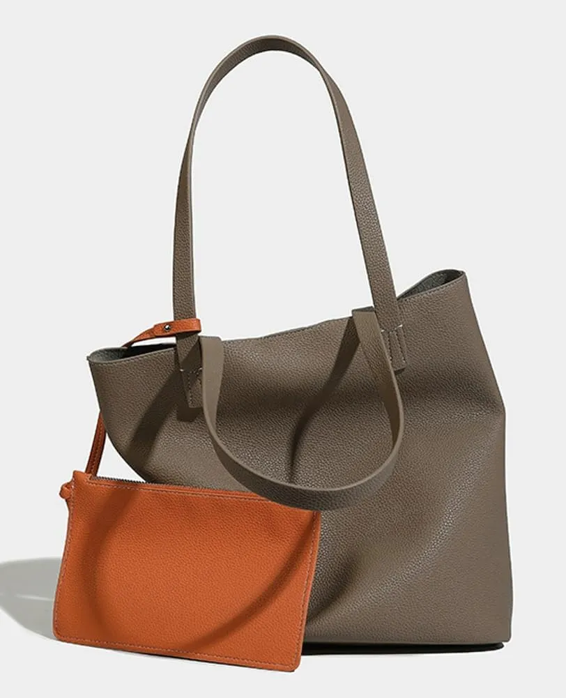 Slouchy Tote Bags for Women Vintage Vegan Leather Handbag Large Shoulder Purses Top Handle Satchel 2pcs
