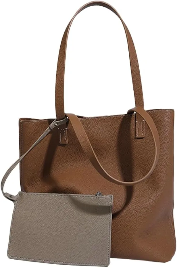 Slouchy Tote Bags for Women Vintage Vegan Leather Handbag Large Shoulder Purses Top Handle Satchel 2pcs