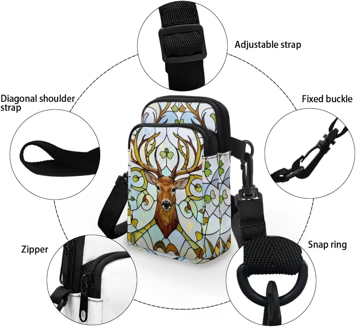 Stained Glass Art Crossbody Phone Bag for Women Small Sling Purse, Animals Mini Shoulder Bags for Travel Passport