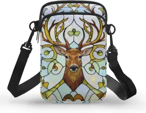Stained Glass Art Crossbody Phone Bag for Women Small Sling Purse, Animals Mini Shoulder Bags for Travel Passport