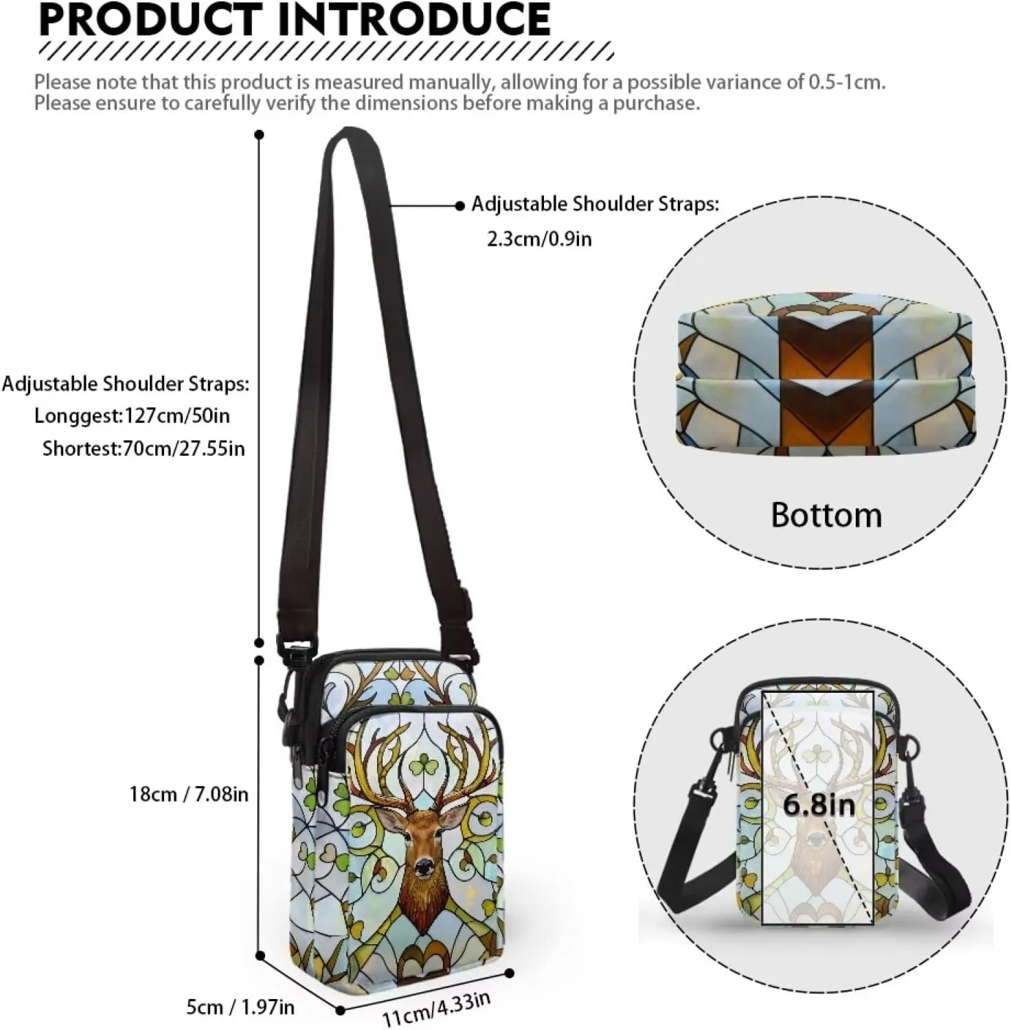 Stained Glass Art Crossbody Phone Bag for Women Small Sling Purse, Animals Mini Shoulder Bags for Travel Passport