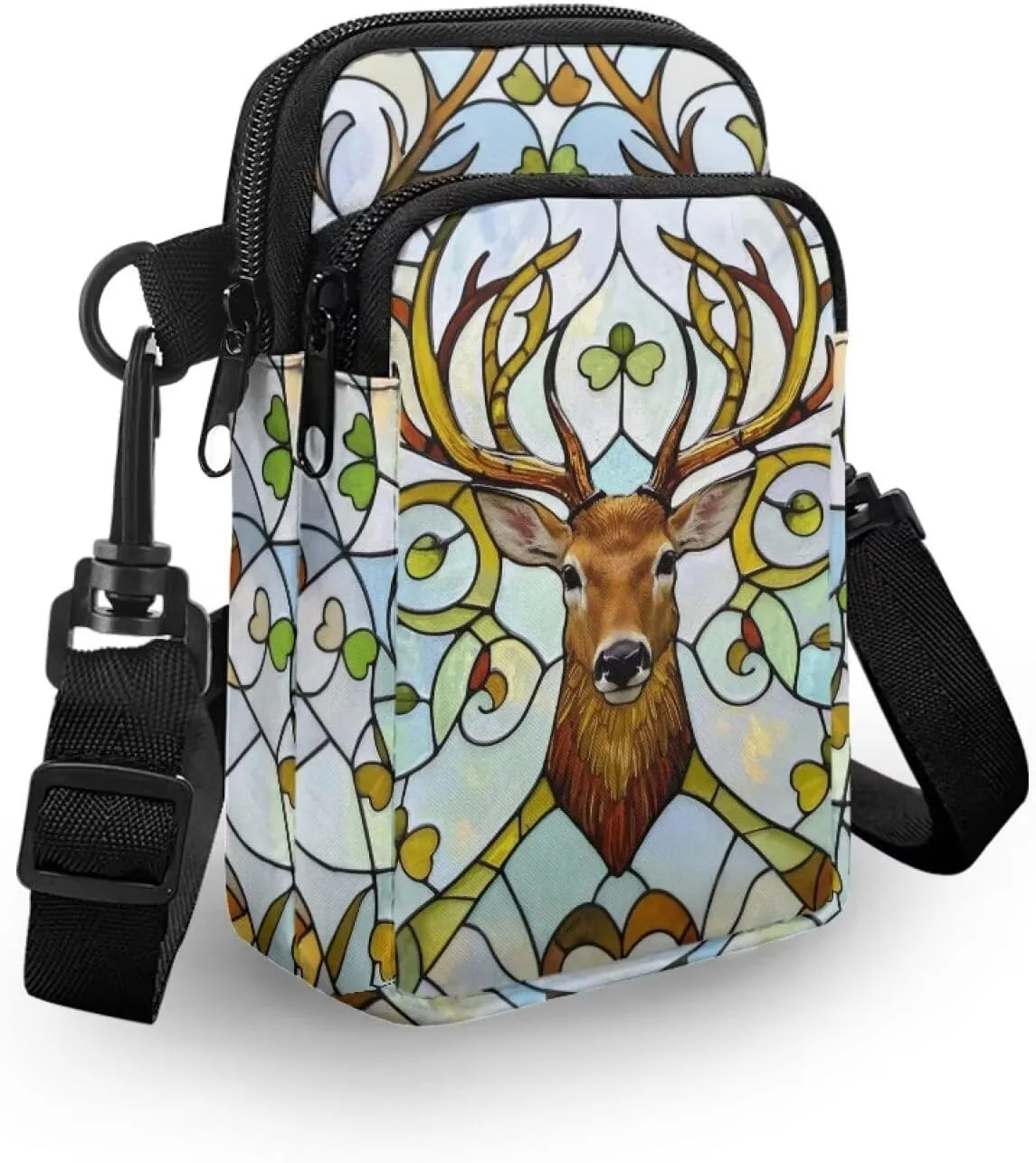 Stained Glass Art Crossbody Phone Bag for Women Small Sling Purse, Animals Mini Shoulder Bags for Travel Passport