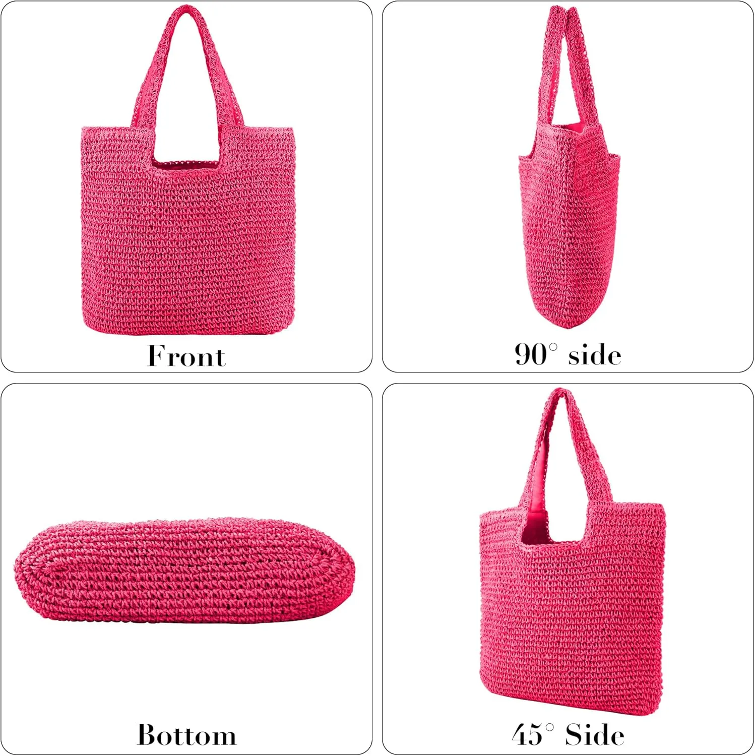 Straw Bag Beach Tote Handbag for Women Large Summer Woven Raffia Bag with Zipper