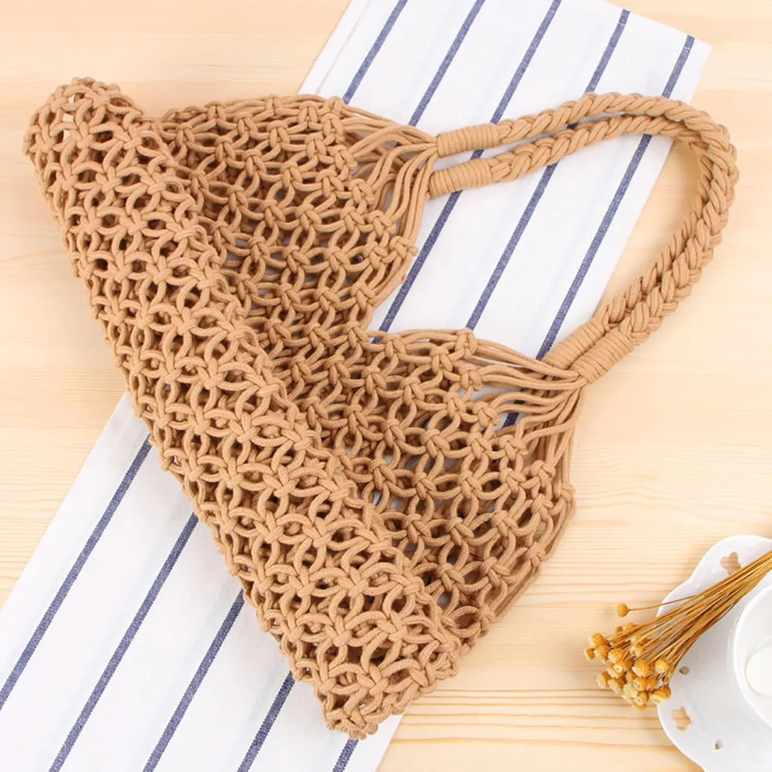 Straw Woven Tote Bag for Summer Woven Crossbody Bags Crochet Handbag Beach Bag Netbag Shoulder Bags
