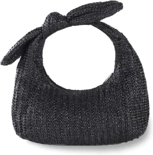 Summer Trendy Straw Purse Clutch for Women Bow Handbags Evening Party Dumpling Bags, Black