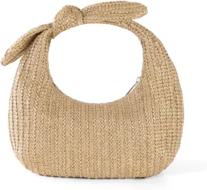 Summer Trendy Straw Purse Clutch for Women Bow Handbags Evening Party Dumpling Bags, Khaki