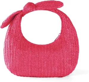 Summer Trendy Straw Purse Clutch for Women Bow Handbags Evening Party Dumpling Bags, Rose