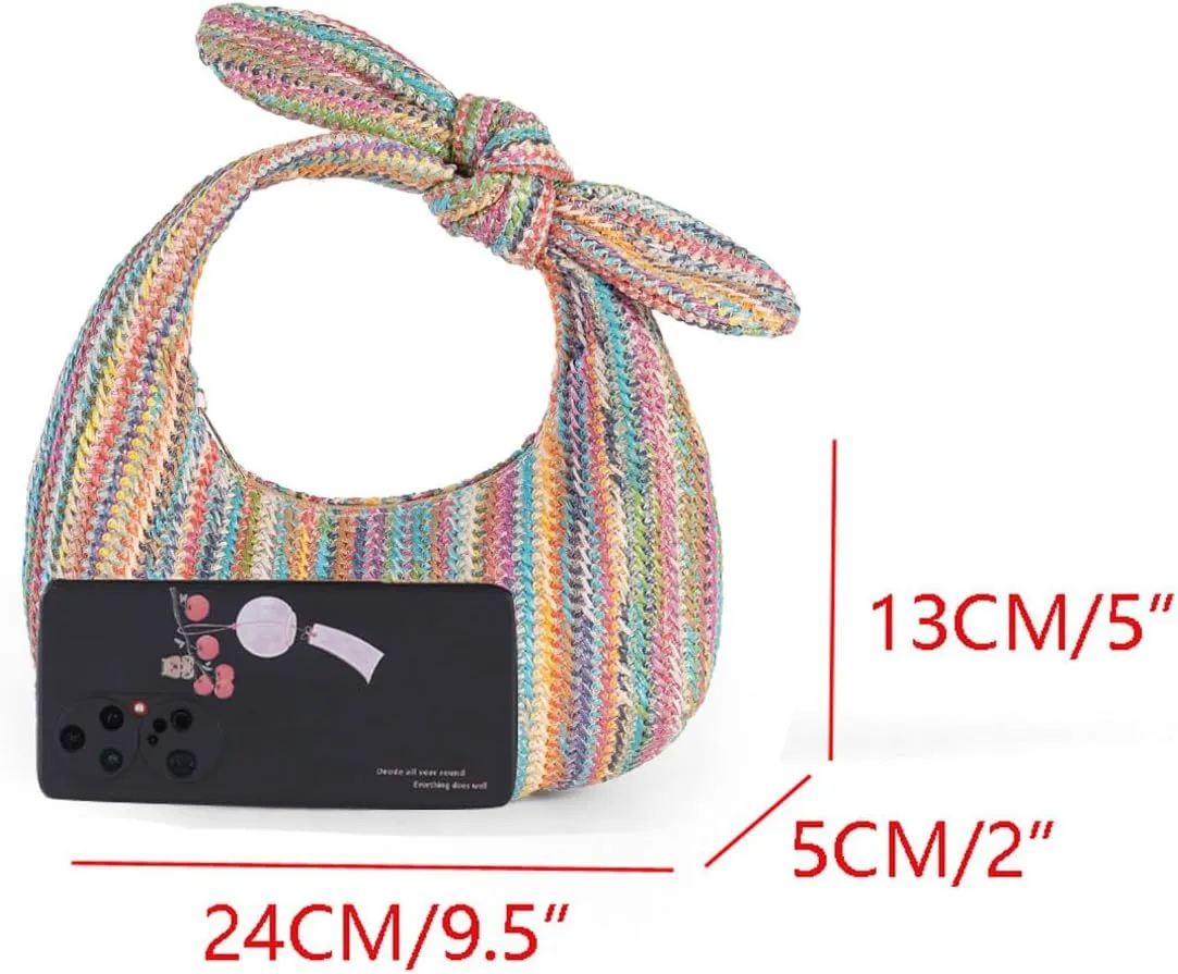 Summer Trendy Straw Purse Clutch for Women Bow Handbags Evening Party Dumpling Bags, Stripe