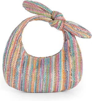 Summer Trendy Straw Purse Clutch for Women Bow Handbags Evening Party Dumpling Bags, Stripe