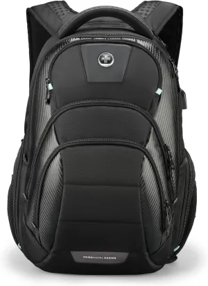 Swissdigital Design TSA Business Laptop Backpack for Men, Large Capacity Travel Backpack with Apple Find My Network and USB Charging Port Tech Backpacks Fits 17 Inch Computer Black| SD1643FB-01