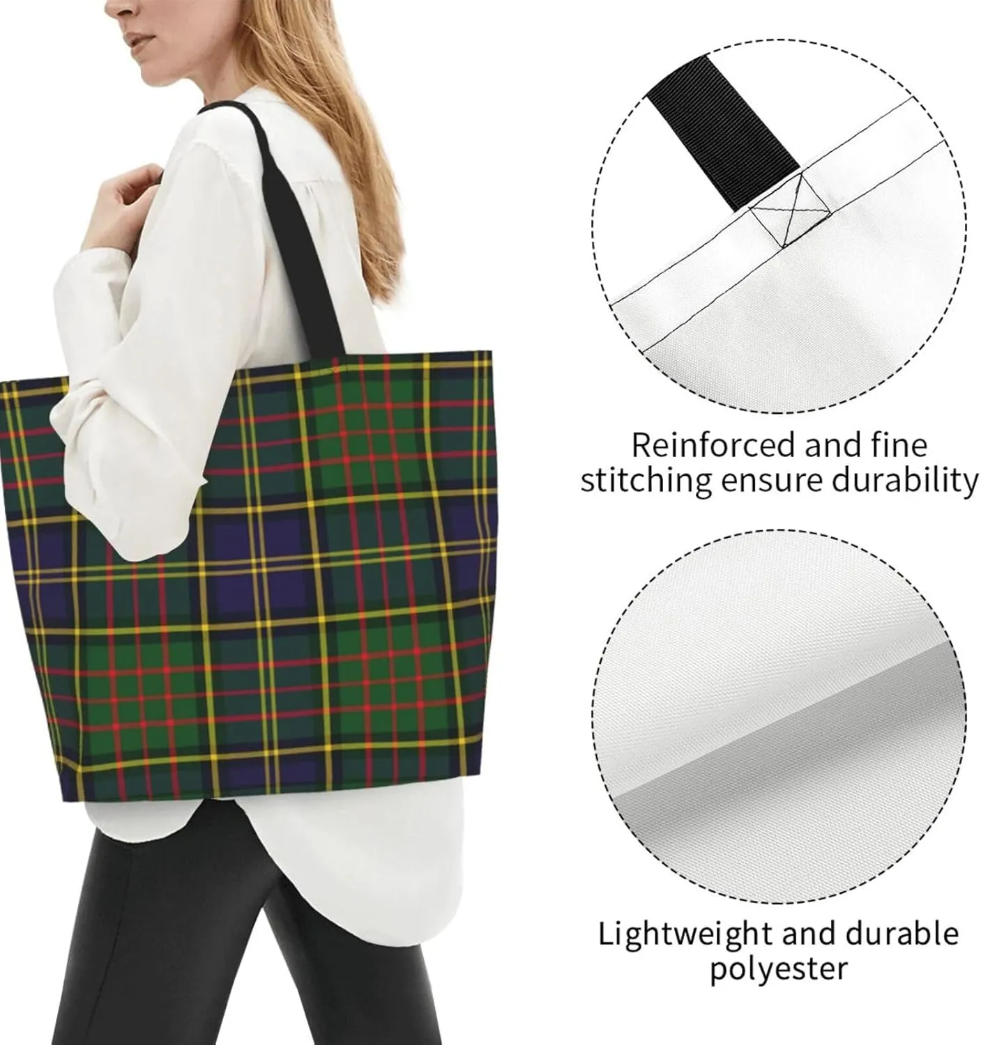 Tartan Tote Bag For Women Weekender Travel Bag Reusable Grocery Bags Large Totes Handbags