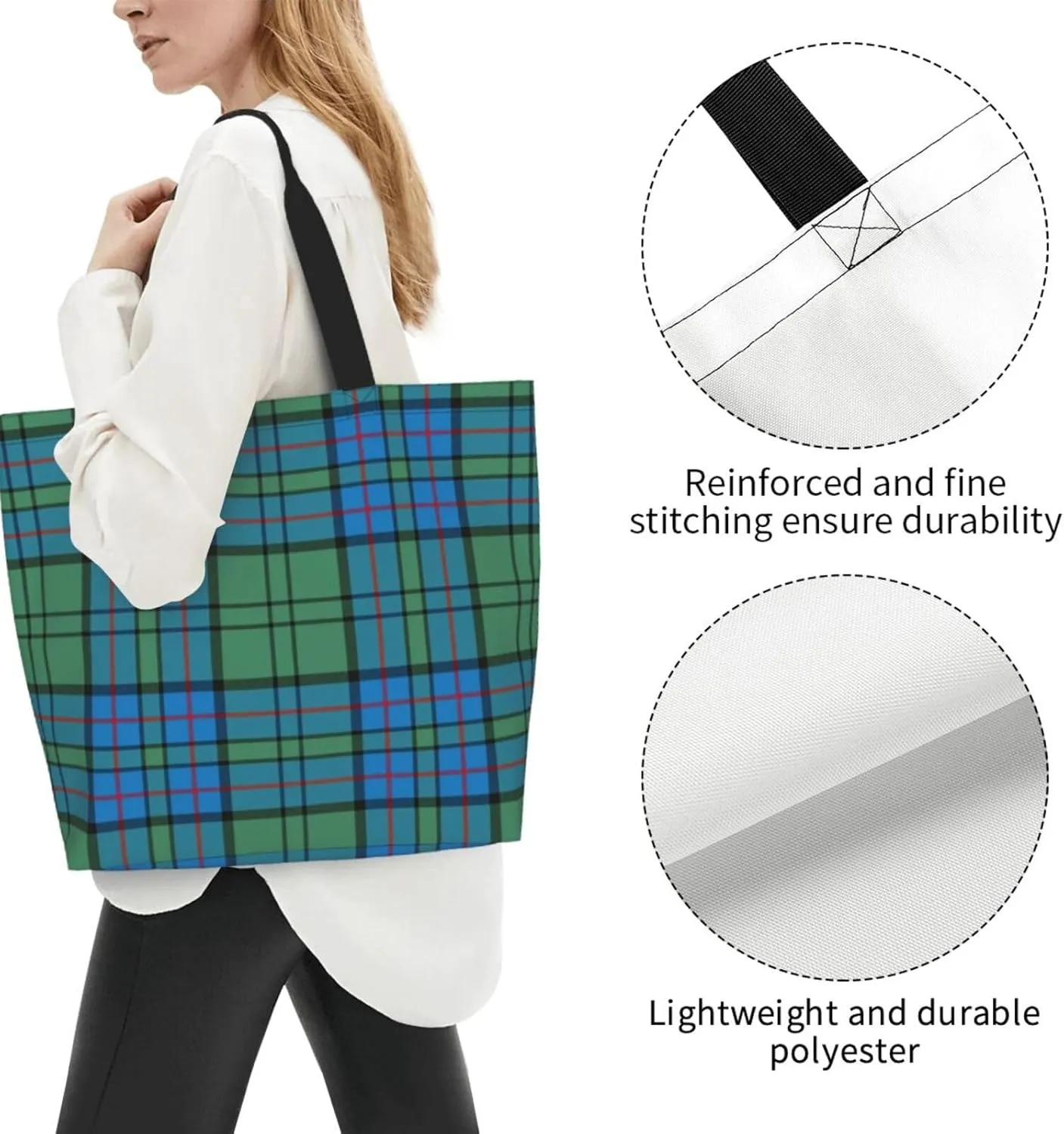 Tartan Tote Bag For Women Weekender Travel Bag Reusable Grocery Bags Large Totes Handbags