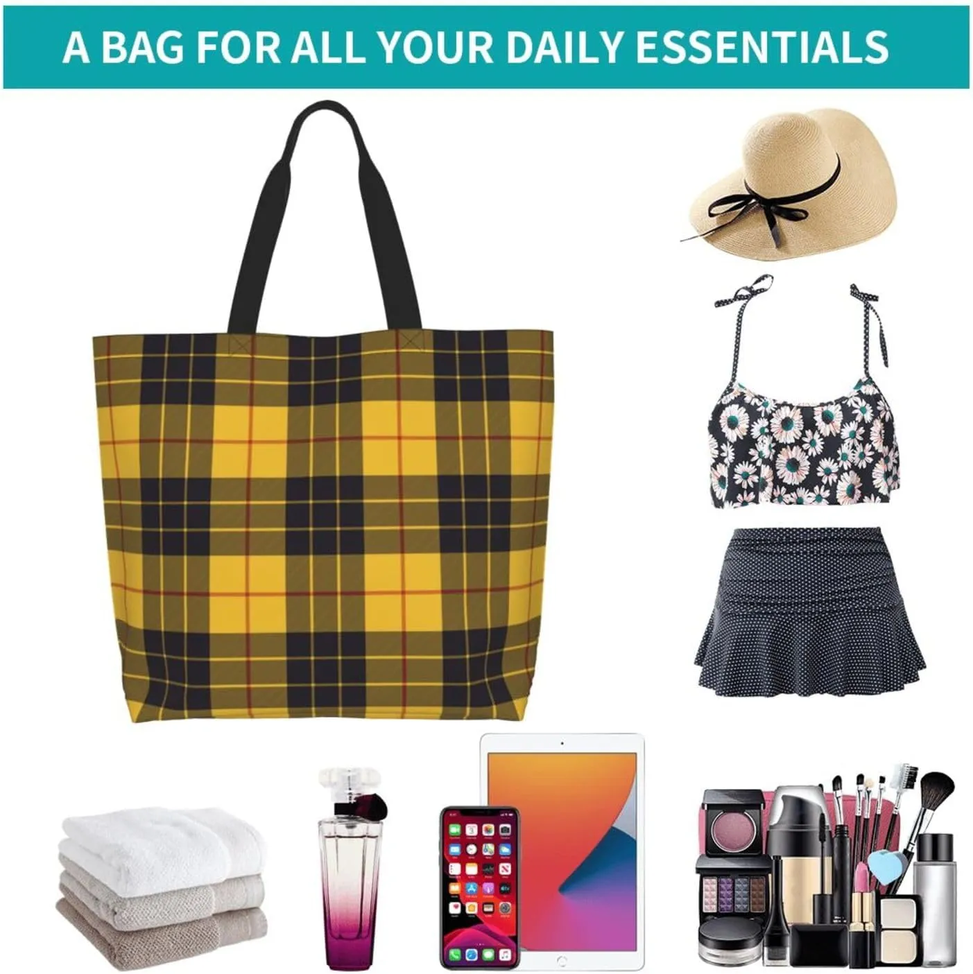 Tartan Tote Bag For Women Weekender Travel Bag Reusable Grocery Bags Large Totes Handbags