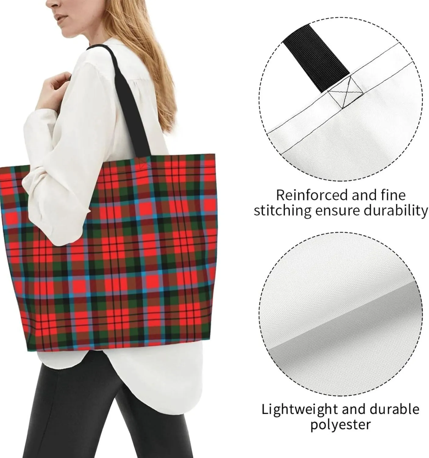 Tartan Tote Bag For Women Weekender Travel Bag Reusable Grocery Bags Large Totes Handbags