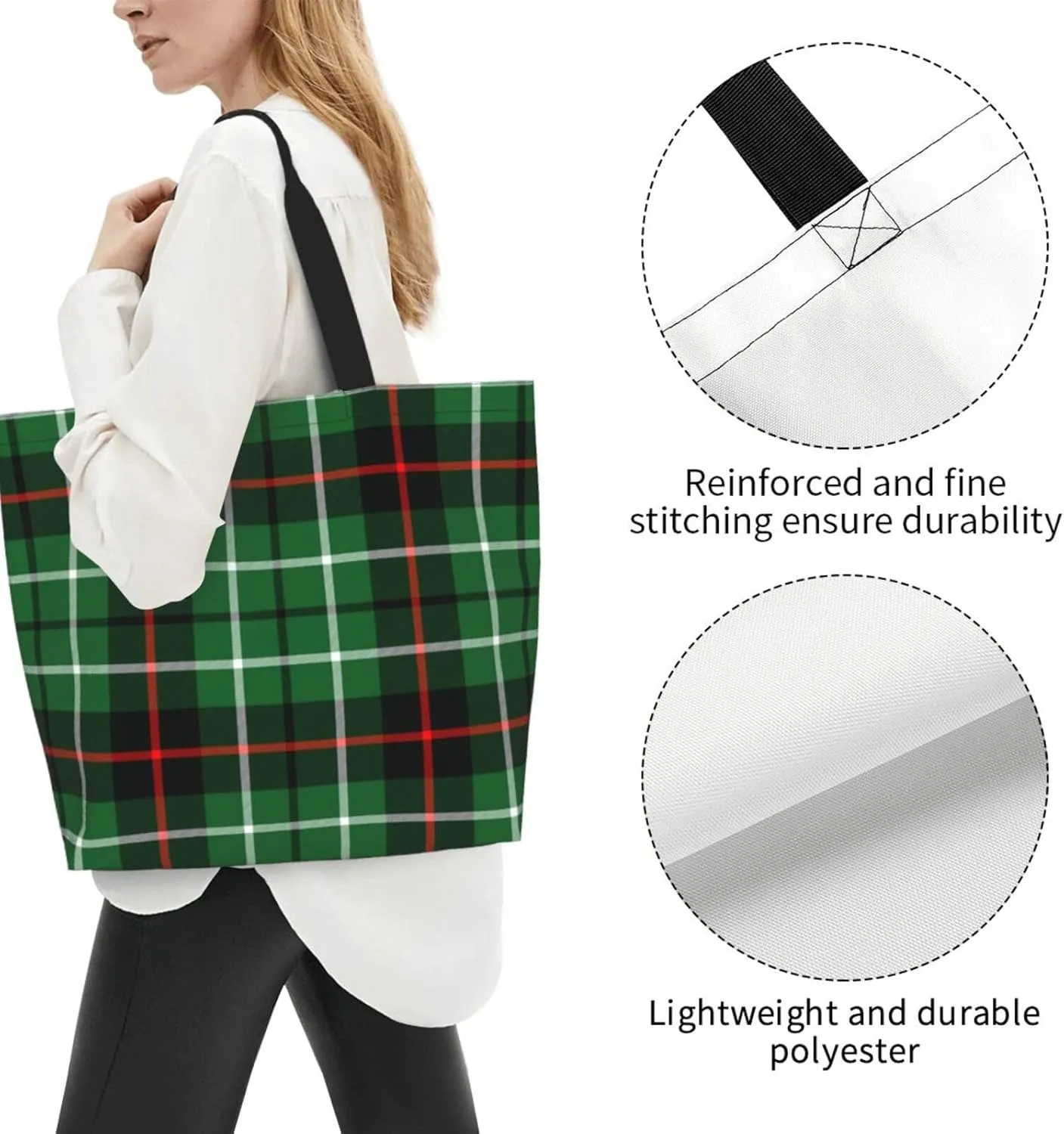 Tartan Tote Bag For Women Weekender Travel Bag Reusable Grocery Bags Large Totes Handbags