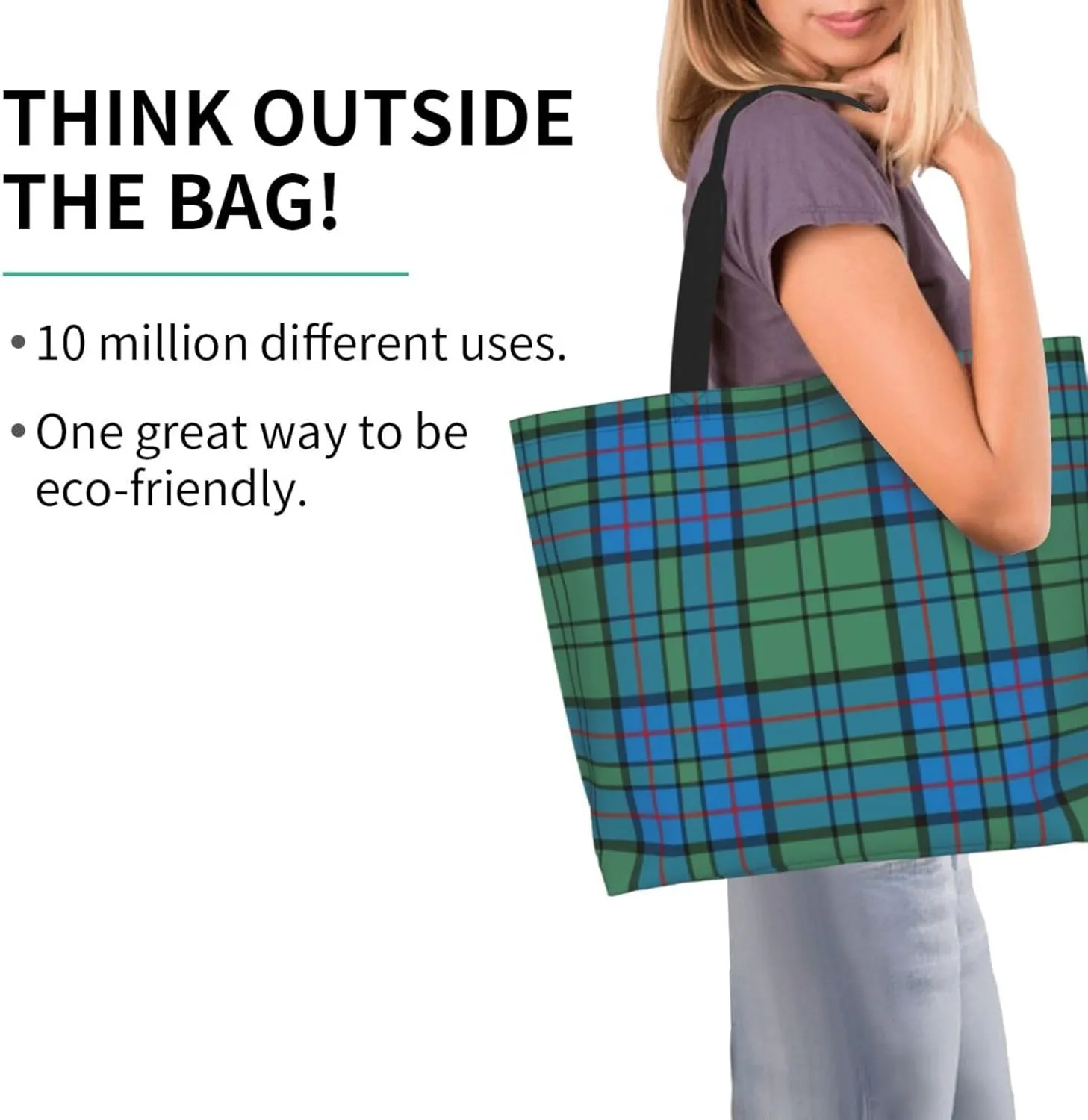 Tartan Tote Bag For Women Weekender Travel Bag Reusable Grocery Bags Large Totes Handbags