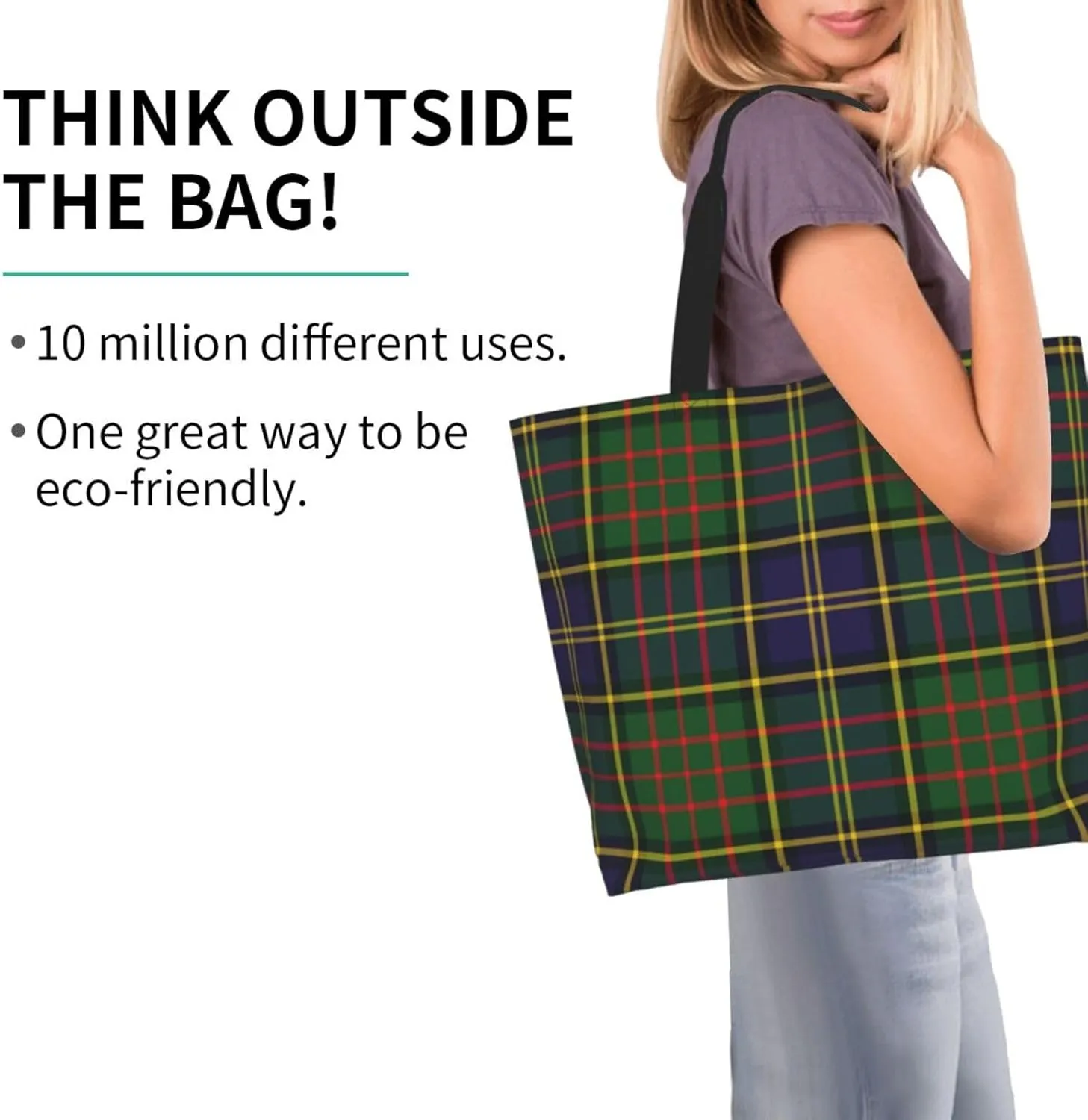 Tartan Tote Bag For Women Weekender Travel Bag Reusable Grocery Bags Large Totes Handbags