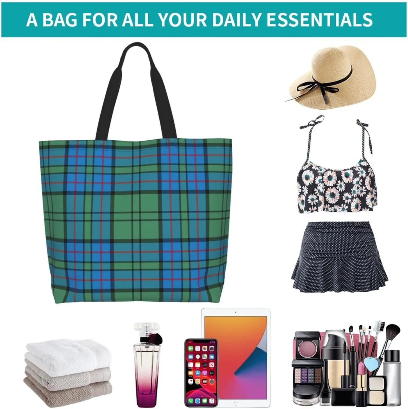 Tartan Tote Bag For Women Weekender Travel Bag Reusable Grocery Bags Large Totes Handbags