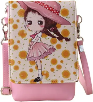 Teen Girls Kids Cartoon PU Leather Mini Shoulder Bags Cell Phone Case Purse Wallet