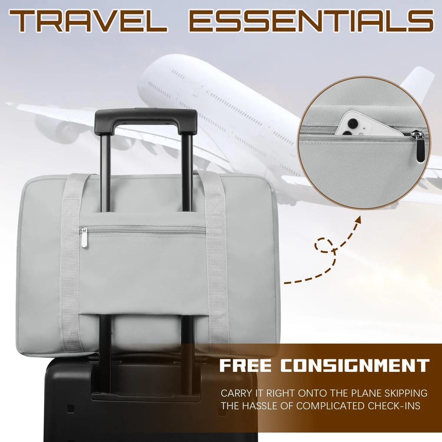 Travel Duffel Bag Foldable Weekender Overnight Bag for Men Women Lightweight Carry on Tote Bag For Spirit Airlines