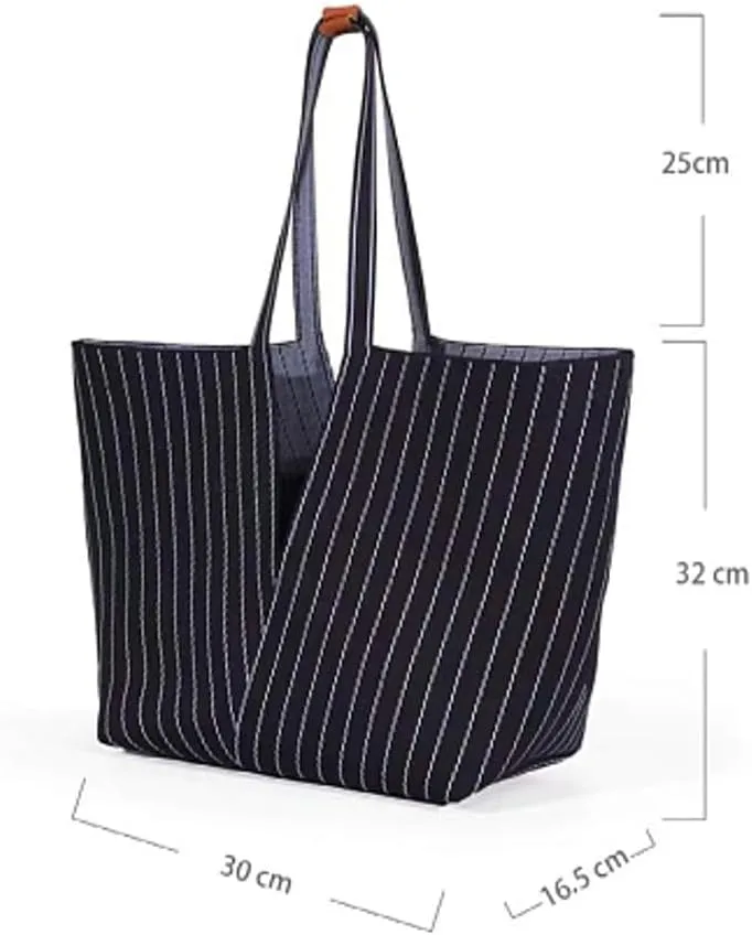 Trendy Tote Bag Women 2025 Retro Stripes Purses Large Shoulder Bags Top Handle Handbags Satchel with Wallet 2PCS