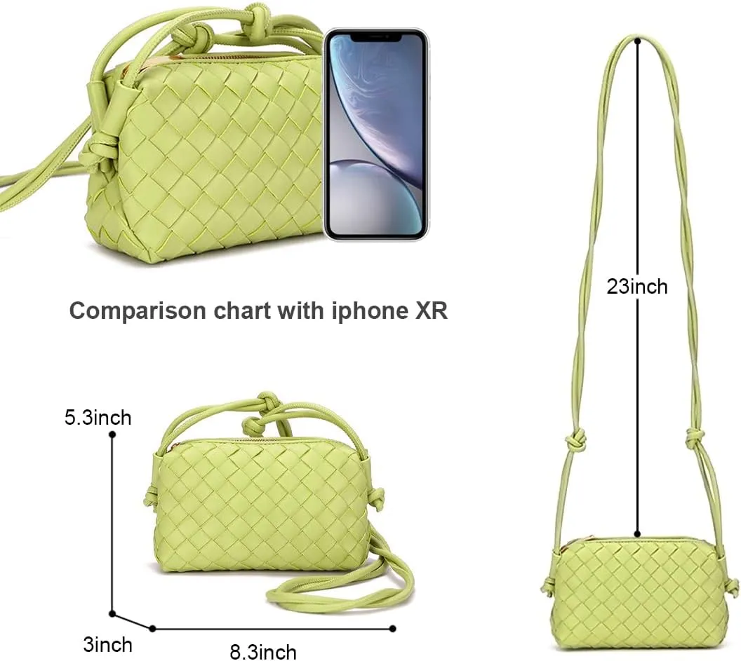 UPSONG Woven Crossbody Bags for WomenFashion Leather Lightweight Handbags Shoulder Bag Phone Purse Ladies Messenger Bag