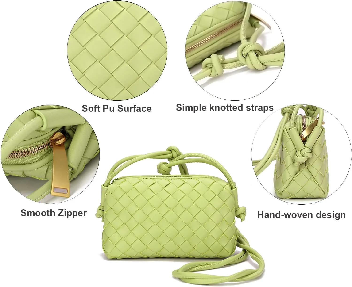 UPSONG Woven Crossbody Bags for WomenFashion Leather Lightweight Handbags Shoulder Bag Phone Purse Ladies Messenger Bag