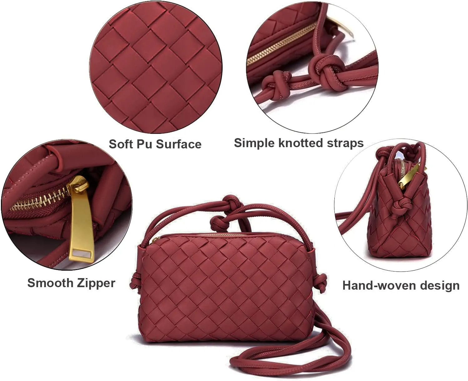 UPSONG Woven Crossbody Bags for WomenFashion Leather Lightweight Handbags Shoulder Bag Phone Purse Ladies Messenger Bag