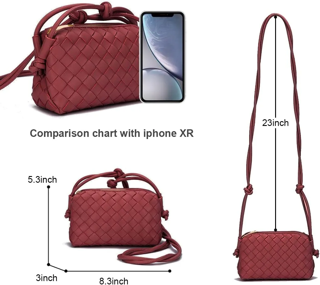 UPSONG Woven Crossbody Bags for WomenFashion Leather Lightweight Handbags Shoulder Bag Phone Purse Ladies Messenger Bag