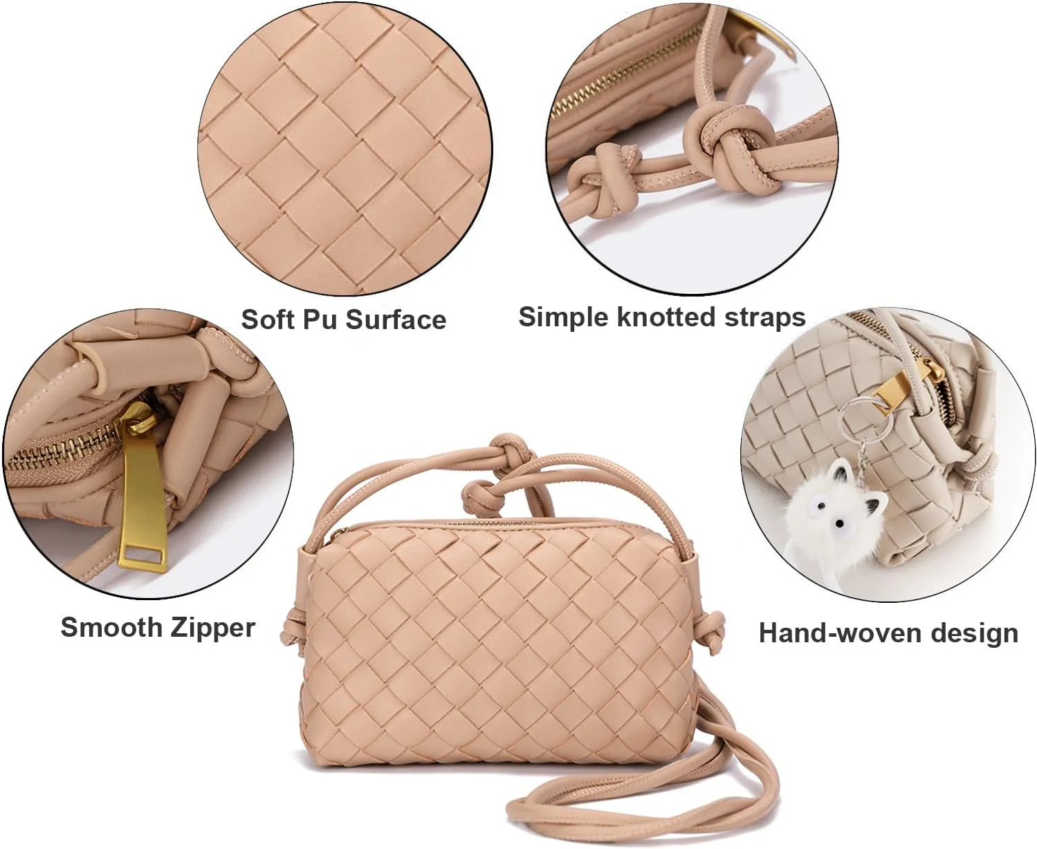 UPSONG Woven Crossbody Bags for WomenFashion Leather Lightweight Handbags Shoulder Bag Phone Purse Ladies Messenger Bag