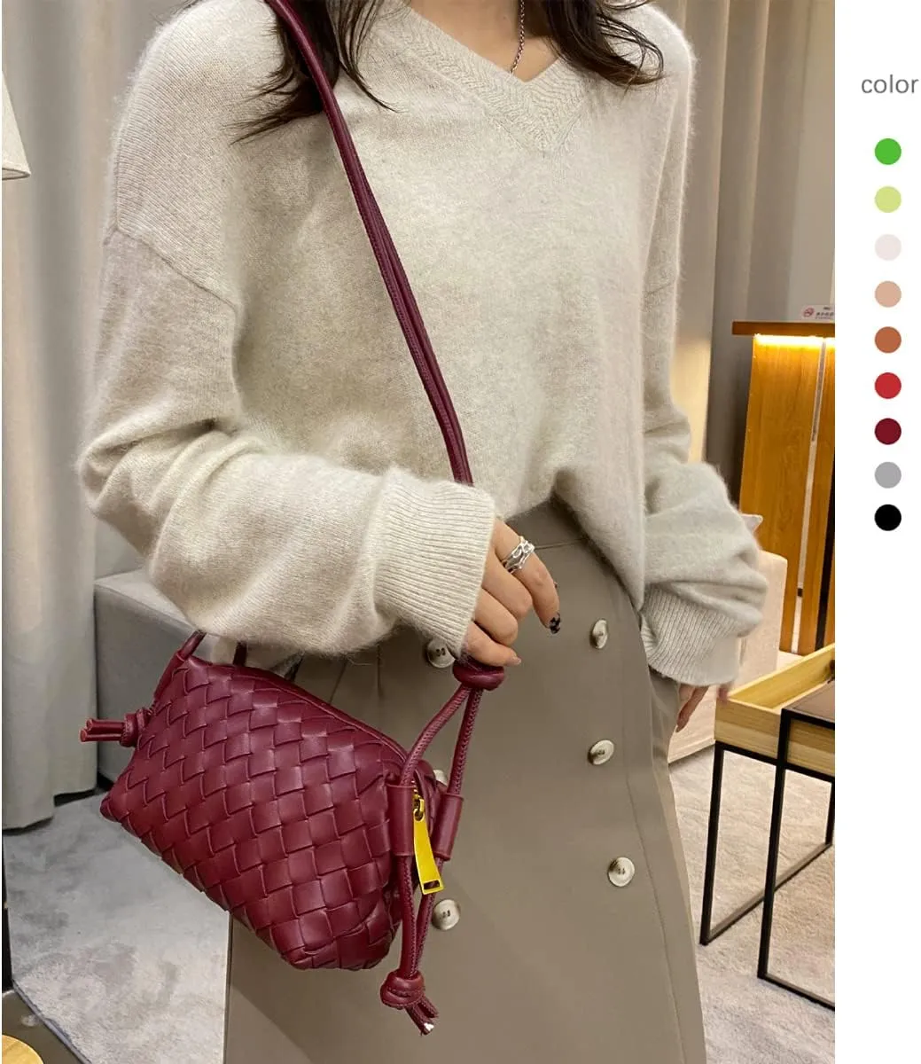 UPSONG Woven Crossbody Bags for WomenFashion Leather Lightweight Handbags Shoulder Bag Phone Purse Ladies Messenger Bag