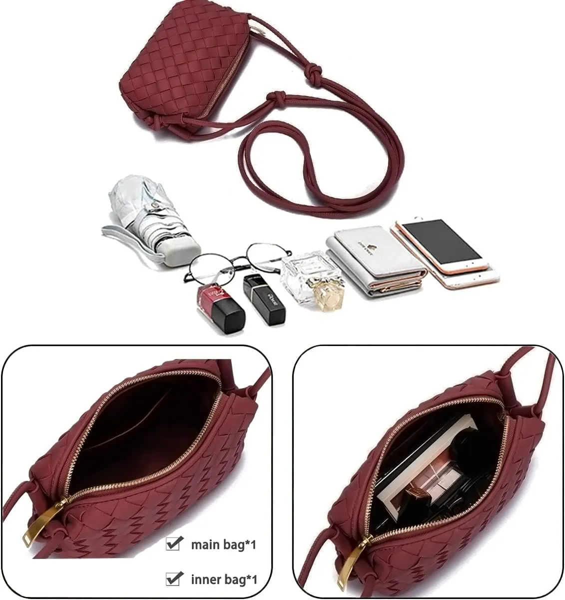 UPSONG Woven Crossbody Bags for WomenFashion Leather Lightweight Handbags Shoulder Bag Phone Purse Ladies Messenger Bag