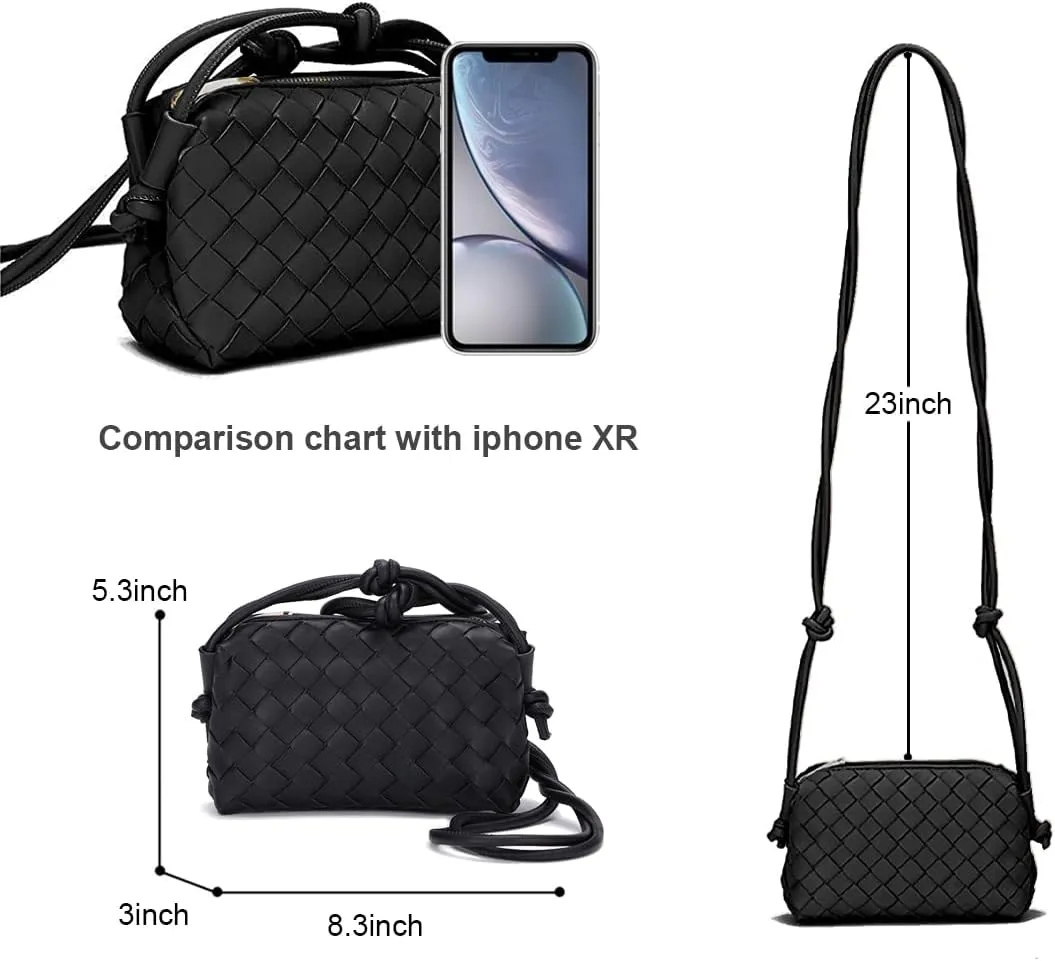 UPSONG Woven Crossbody Bags for WomenFashion Leather Lightweight Handbags Shoulder Bag Phone Purse Ladies Messenger Bag