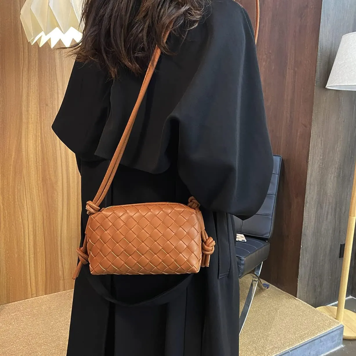 UPSONG Woven Crossbody Bags for WomenFashion Leather Lightweight Handbags Shoulder Bag Phone Purse Ladies Messenger Bag