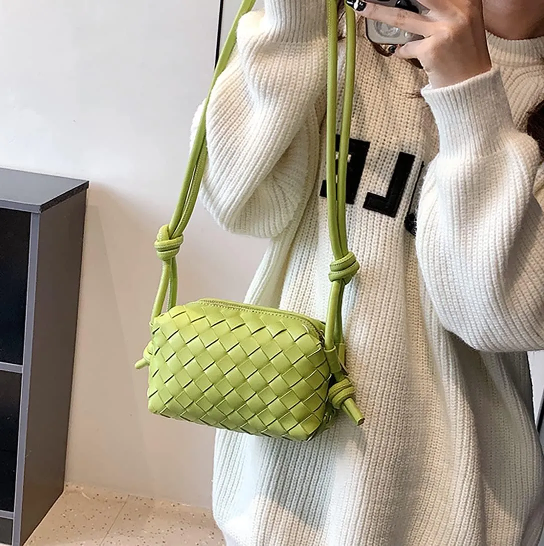 UPSONG Woven Crossbody Bags for WomenFashion Leather Lightweight Handbags Shoulder Bag Phone Purse Ladies Messenger Bag