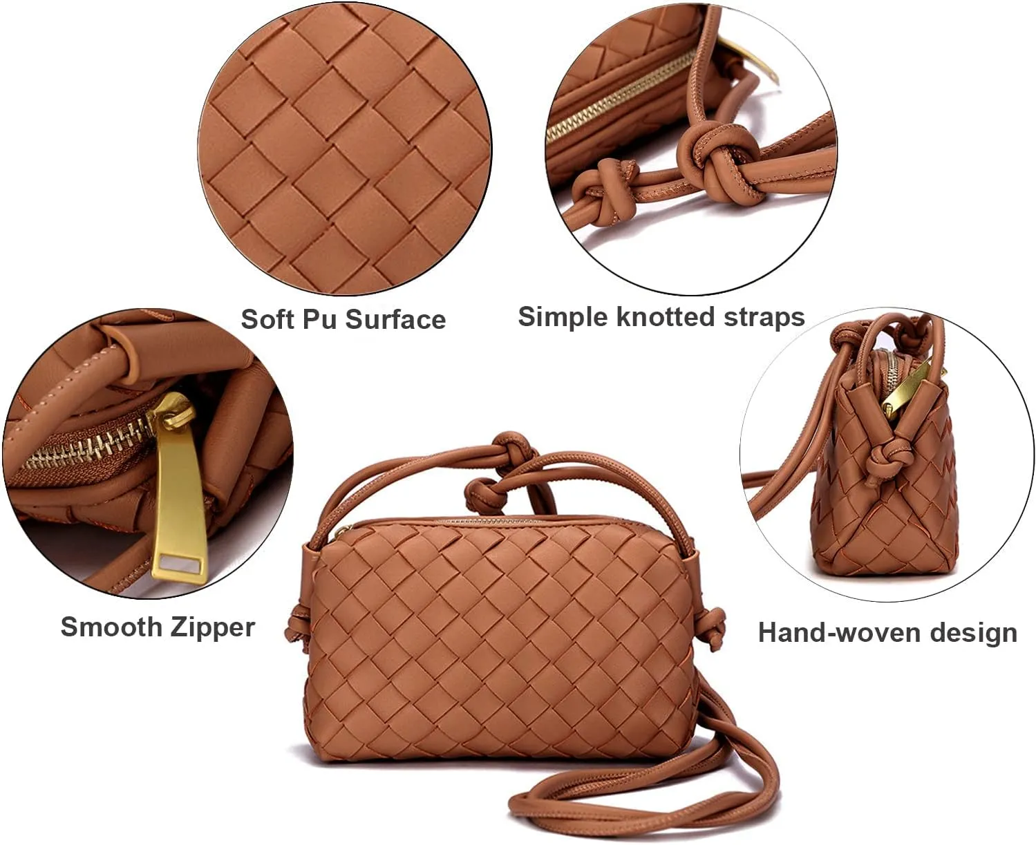 UPSONG Woven Crossbody Bags for WomenFashion Leather Lightweight Handbags Shoulder Bag Phone Purse Ladies Messenger Bag