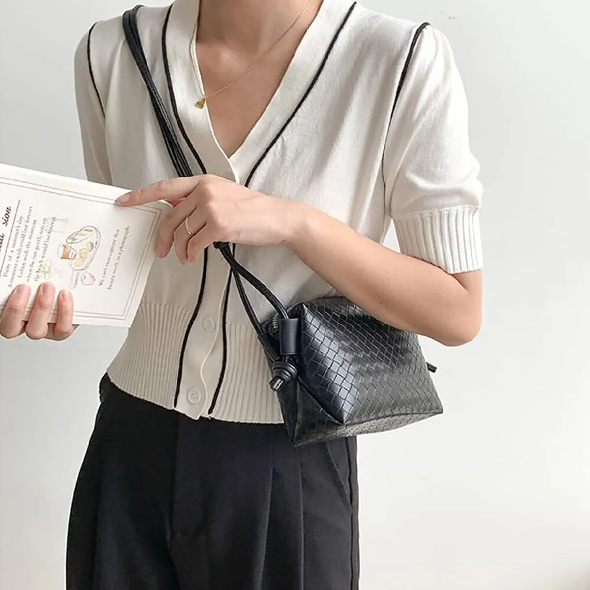 UPSONG Woven Crossbody Bags for WomenFashion Leather Lightweight Handbags Shoulder Bag Phone Purse Ladies Messenger Bag