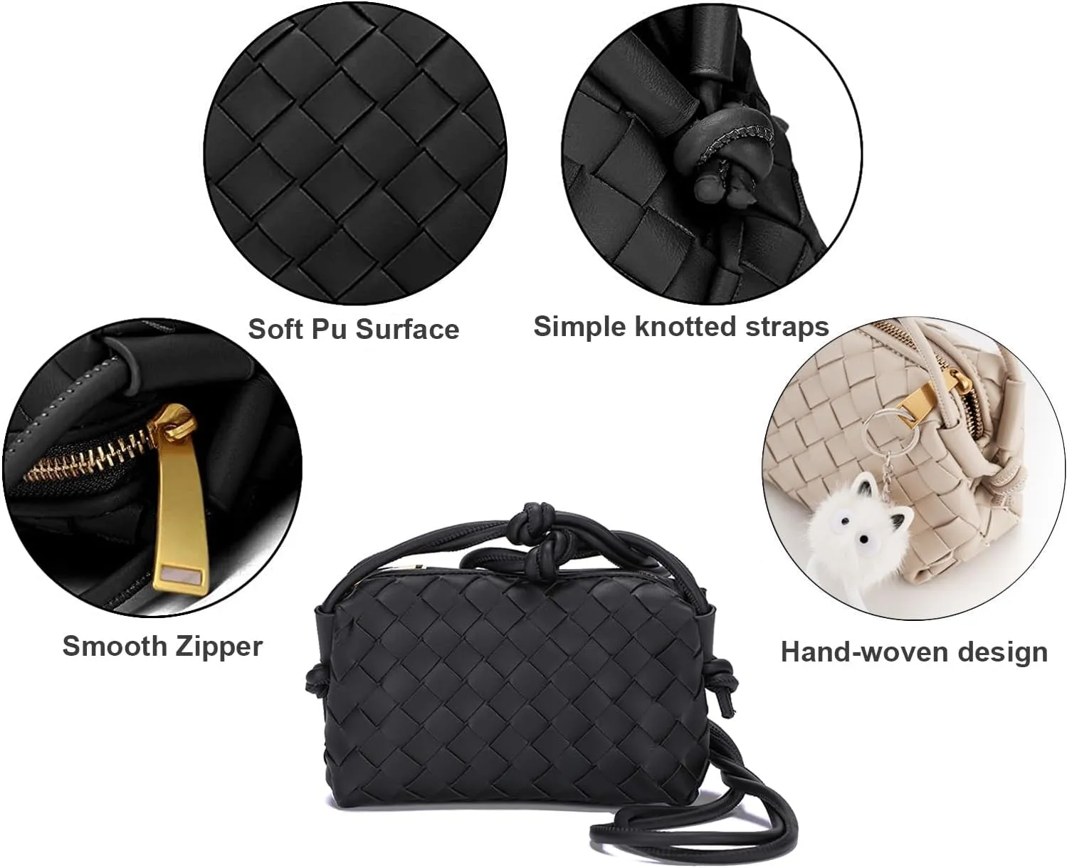 UPSONG Woven Crossbody Bags for WomenFashion Leather Lightweight Handbags Shoulder Bag Phone Purse Ladies Messenger Bag