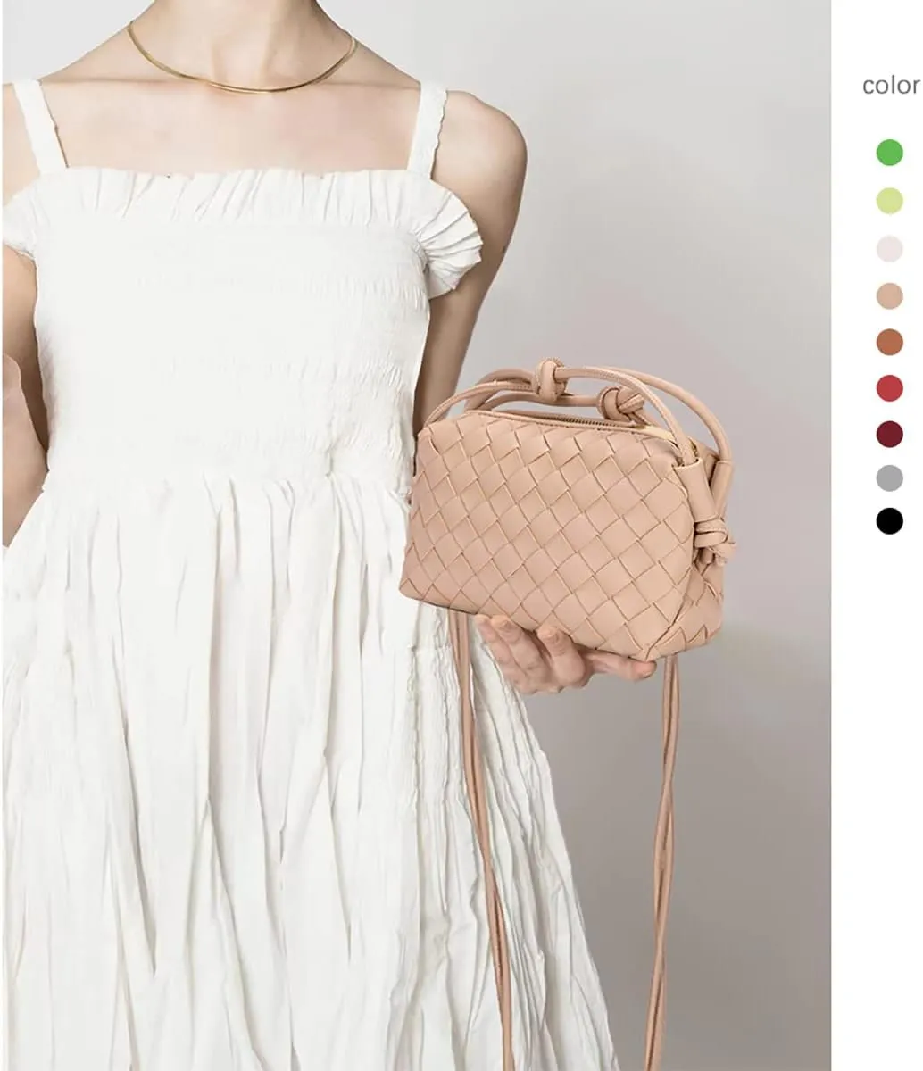 UPSONG Woven Crossbody Bags for WomenFashion Leather Lightweight Handbags Shoulder Bag Phone Purse Ladies Messenger Bag